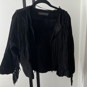 Zara fringe real leather jacket